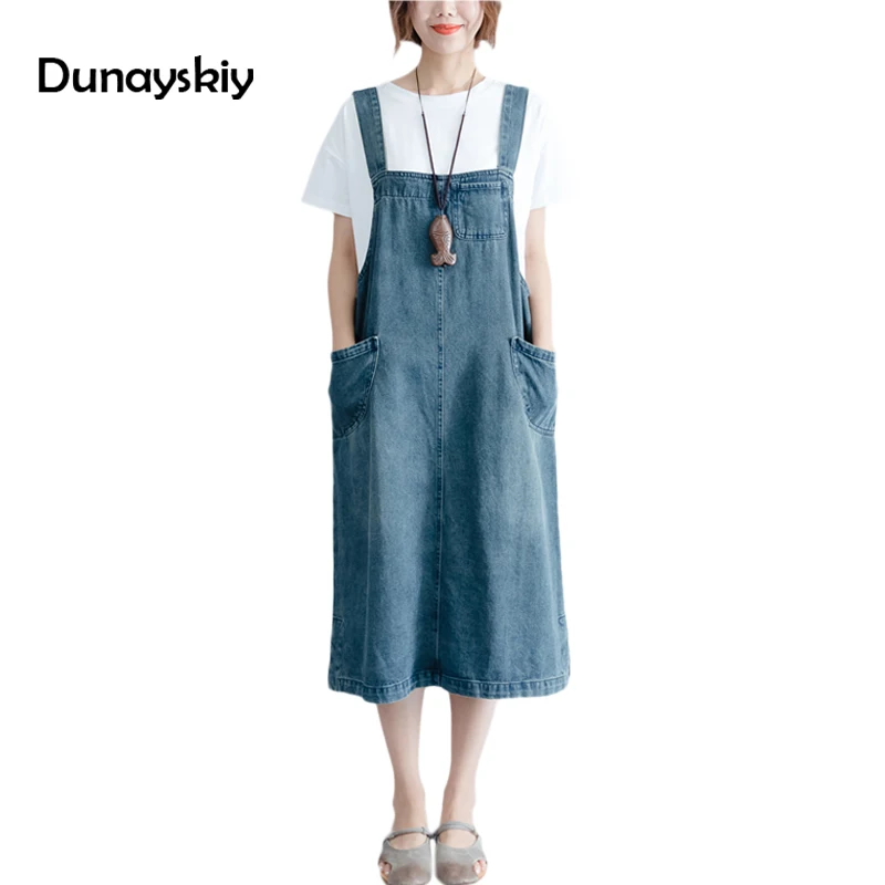 new summer solid color denim suspender dress for female loose casual student clothes young good match lively playful slash neck
new summer solid color denim suspender dress for female loose casual student clothes young good match lively playful slash neck