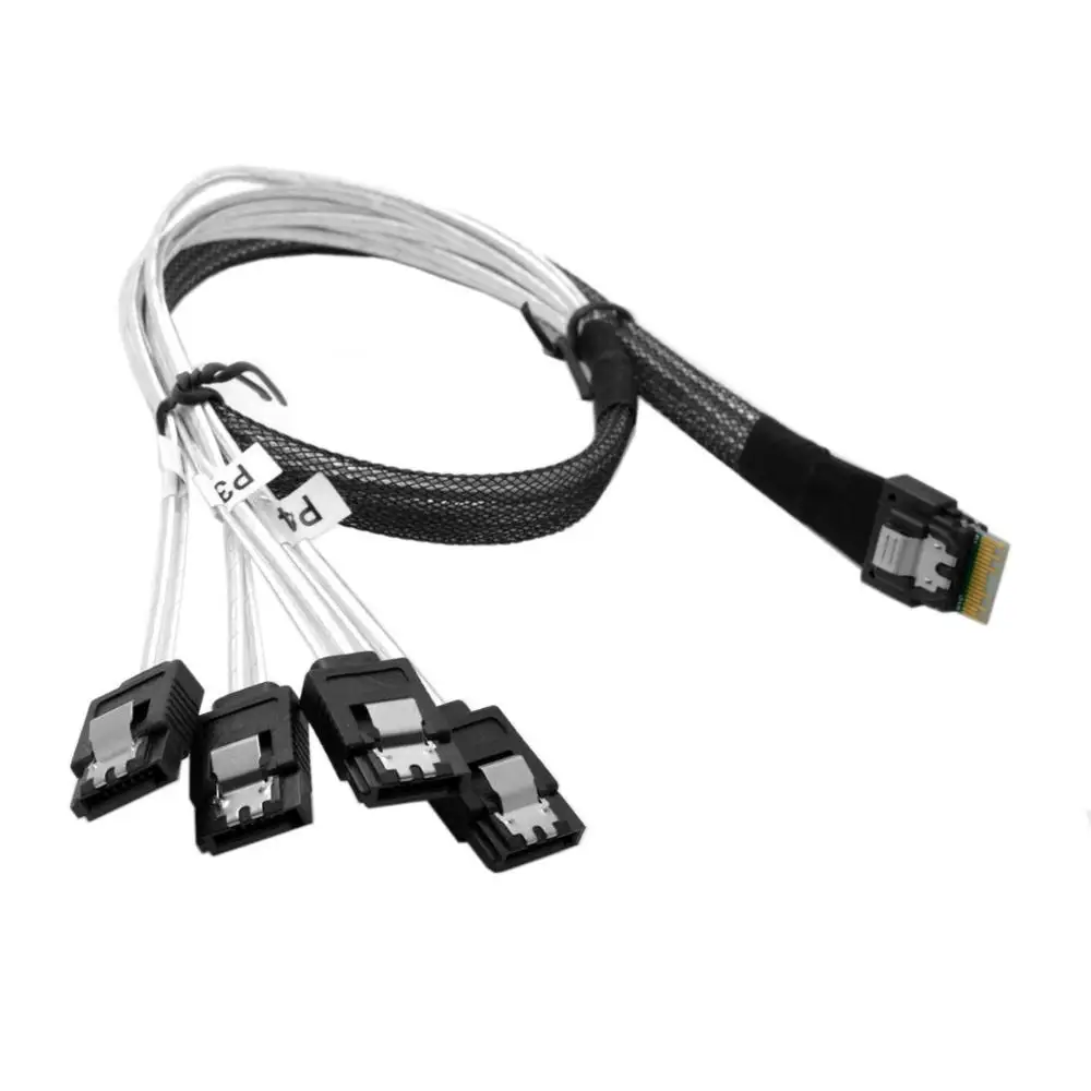 NGFF Slim Line SAS 4.0 SFF-8654 4i 38pin Host to 4 SATA Target Hard Disk Raid Cable
NGFF Slim Line SAS 4.0 SFF-8654 4i 38pin Host to 4 SATA Target Hard Disk Raid Cable