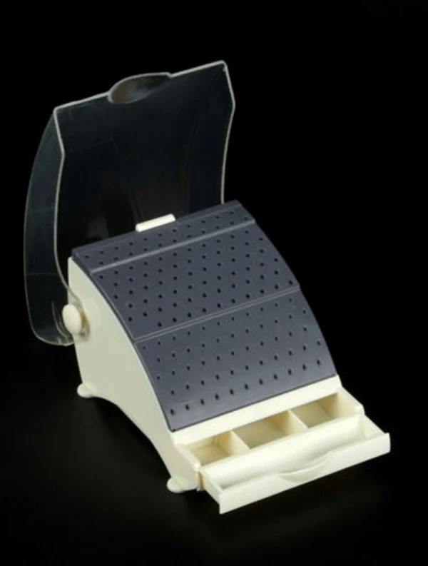 Dental Bur Block / Holder / Station with Pull out Drawer - Holds 142 Burs (87 FG/RA AND 55 FG)
Dental Bur Block / Holder / Station with Pull out Drawer - Holds 142 Burs (87 FG/RA AND 55 FG)