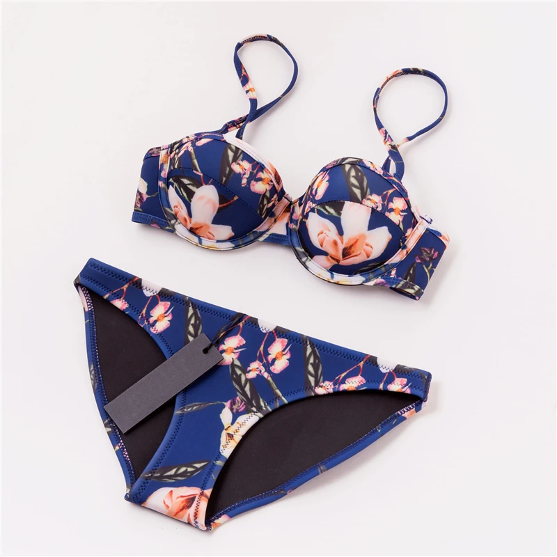 

MUXILOVE 2017 Sexy Floral Print PUSH UP Women Neoprene Bikini Set Swimwear Swimsuit Bathing Suit Biquini