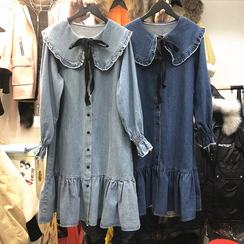 2019 New Spring Womens Jean Dress Fashion Doll Collar Horn Sleeve Party Dresses Cowboy Lotus Leaf Edge Sexy Dress Girls Vestidos
2019 New Spring Womens Jean Dress Fashion Doll Collar Horn Sleeve Party Dresses Cowboy Lotus Leaf Edge Sexy Dress Girls Vestidos