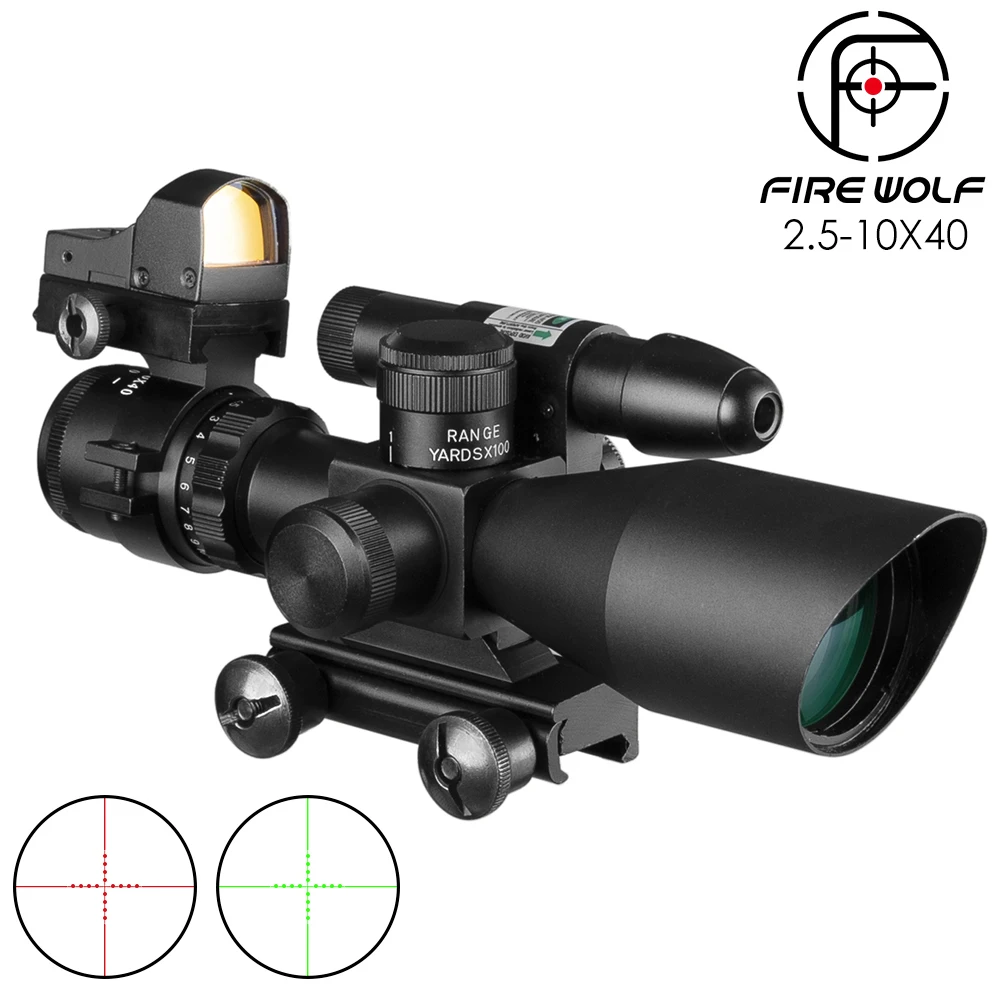 2.5-10x40 Tactical Rifle Scope Green Laser illuminated Airsoft Riflescope Sight+Holographic Red Dot Sight Combination Suit
2.5-10x40 Tactical Rifle Scope Green Laser illuminated Airsoft Riflescope Sight+Holographic Red Dot Sight Combination Suit