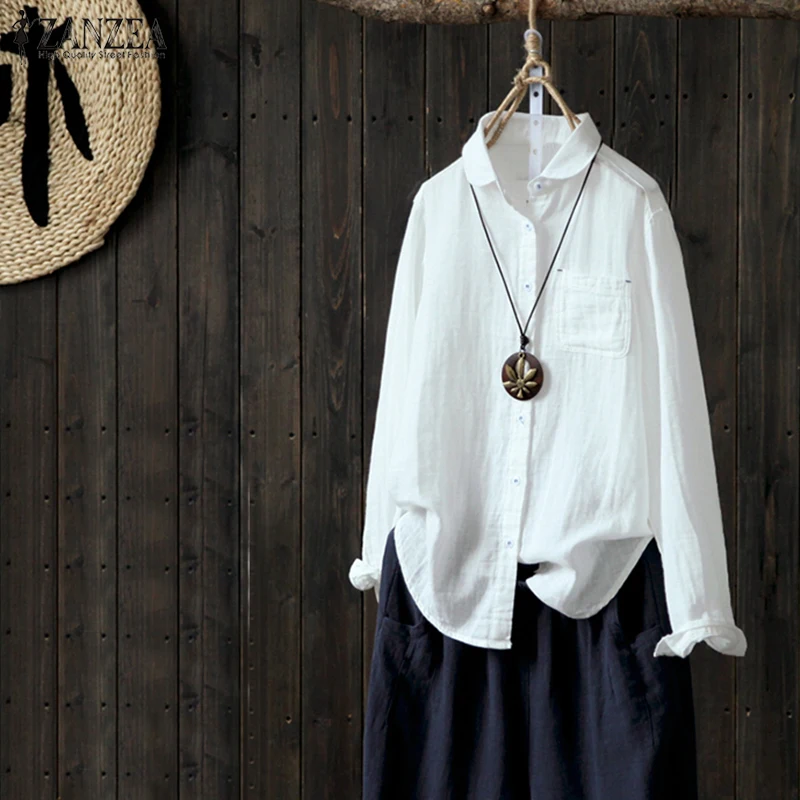 S-5XL 2019 ZANZEA Women Autumn Lapel Neck Long Sleeve Buttons Down Blouse Solid Shirt Casual Feminina Blusas Cotton Linen Top 
S-5XL 2019 ZANZEA Women Autumn Lapel Neck Long Sleeve Buttons Down Blouse Solid Shirt Casual Feminina Blusas Cotton Linen Top