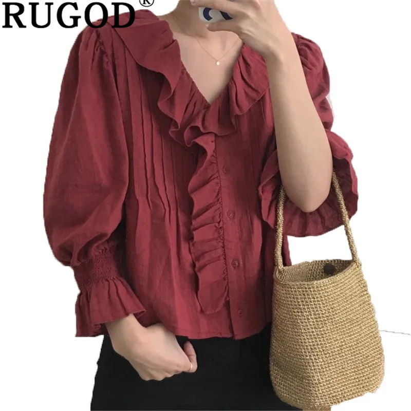 RUGOD Flare sleeve spring women clothes Fashion Ruffles V Neck office ladies shirts blouses Casual long sleeve Sweet lady blouse
RUGOD Flare sleeve spring women clothes Fashion Ruffles V Neck office ladies shirts blouses Casual long sleeve Sweet lady blouse