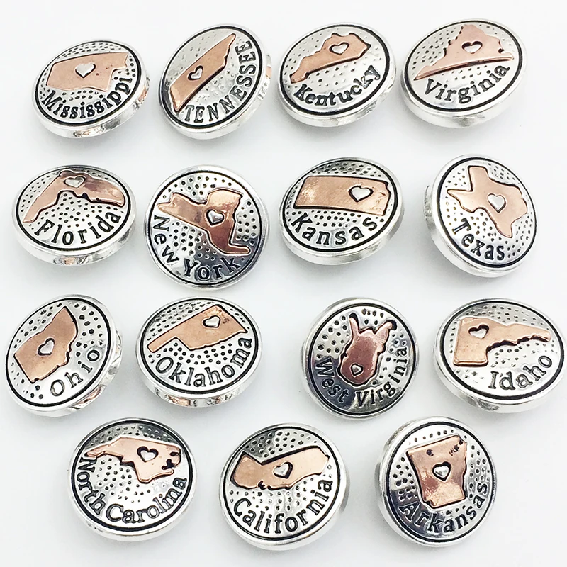 XH6006 USA US states Alabama NEW YORK TEXAS FLORIDA Metal Snap button Charm Popper fit 18mm 20mm snaps Jewelry
XH6006 USA US states Alabama NEW YORK TEXAS FLORIDA Metal Snap button Charm Popper fit 18mm 20mm snaps Jewelry