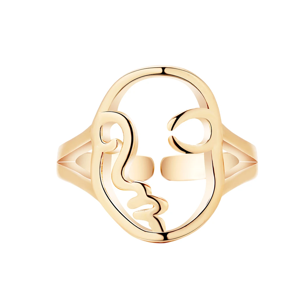 Todorova Hip Hop Unique Abstract Face Rings for Women Hollow Minimalist Human Face Ring Vintage Punk Rock Men Jewelry