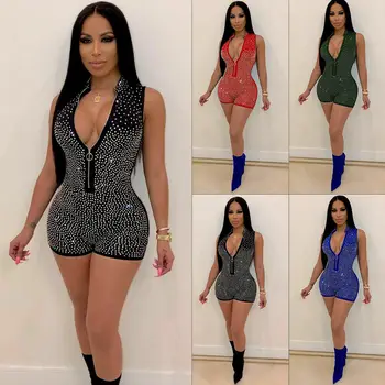 Women Ladies Solid Zipper Jumpsuit Slim Romper Clubwear Summer Sexy Sleeveless V-Neck Bodycon Sequin Bodysuit
Women Ladies Solid Zipper Jumpsuit Slim Romper Clubwear Summer Sexy Sleeveless V-Neck Bodycon Sequin Bodysuit