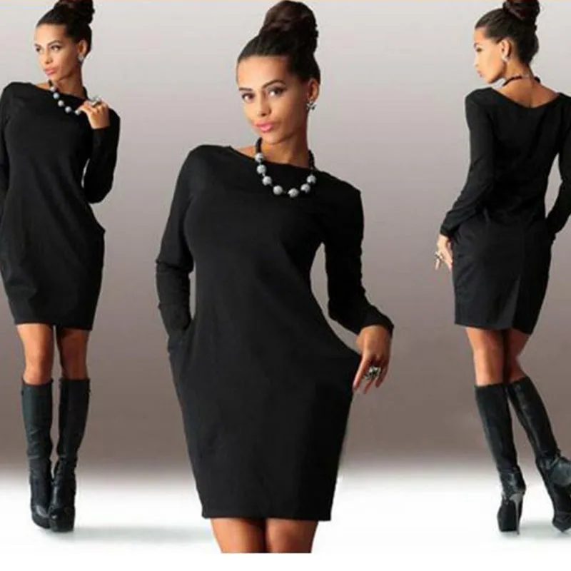 Women O-Neck Long Sleeve Sexy Mini Bodycon Dresses 2019 Solid Pockets Casual Loose Black Slim Dress Female Vestido Autumn Dress
Women O-Neck Long Sleeve Sexy Mini Bodycon Dresses 2019 Solid Pockets Casual Loose Black Slim Dress Female Vestido Autumn Dress