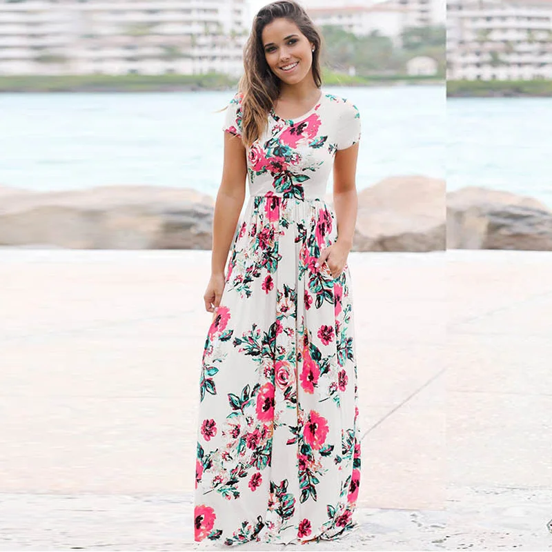 Plus Size 3XL Boho Women Clothing 2019 Summer Short Sleeve Elastic Waist Tunic Long Maxi Dress Elegant Floral Print Flower Dress
Plus Size 3XL Boho Women Clothing 2019 Summer Short Sleeve Elastic Waist Tunic Long Maxi Dress Elegant Floral Print Flower Dress