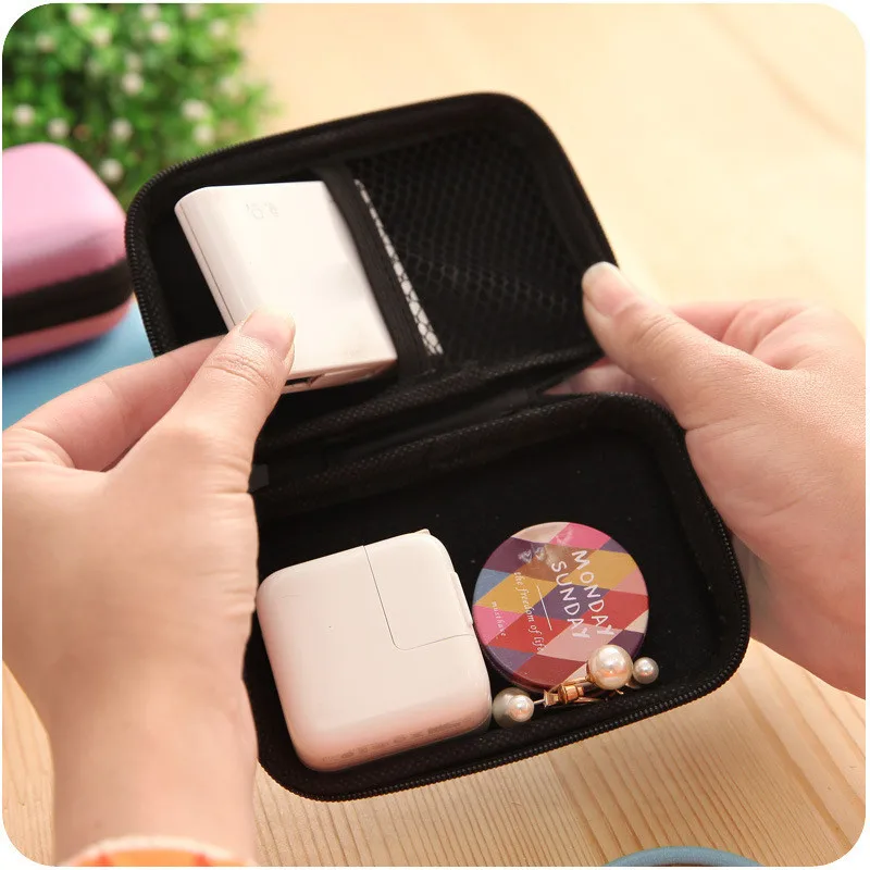 

Lovely Portable Data Cable Storage Bag Phone Cable Headset Storage Box Finishing Package Eva Pu Mini Zipper Bag