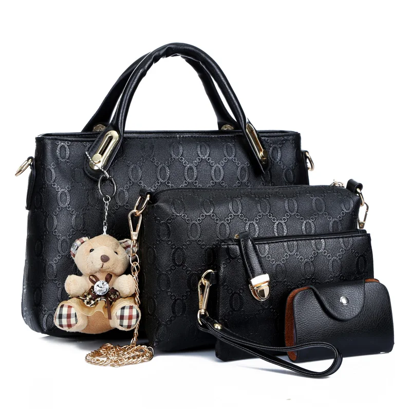 

4 Set Famous Brand p-Handle Bags Women Messenger Bags Handbag Set Leather Composite Bag Bear KeyChain Sac a main Bolsos Mujer