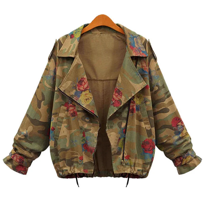 Hot Sale Slim Short Camouflage Print Large Size Turn-down Collar Bats Full Sleeved Wide-waisted Woman Wear Coat Jackets
Hot Sale Slim Short Camouflage Print Large Size Turn-down Collar Bats Full Sleeved Wide-waisted Woman Wear Coat Jackets