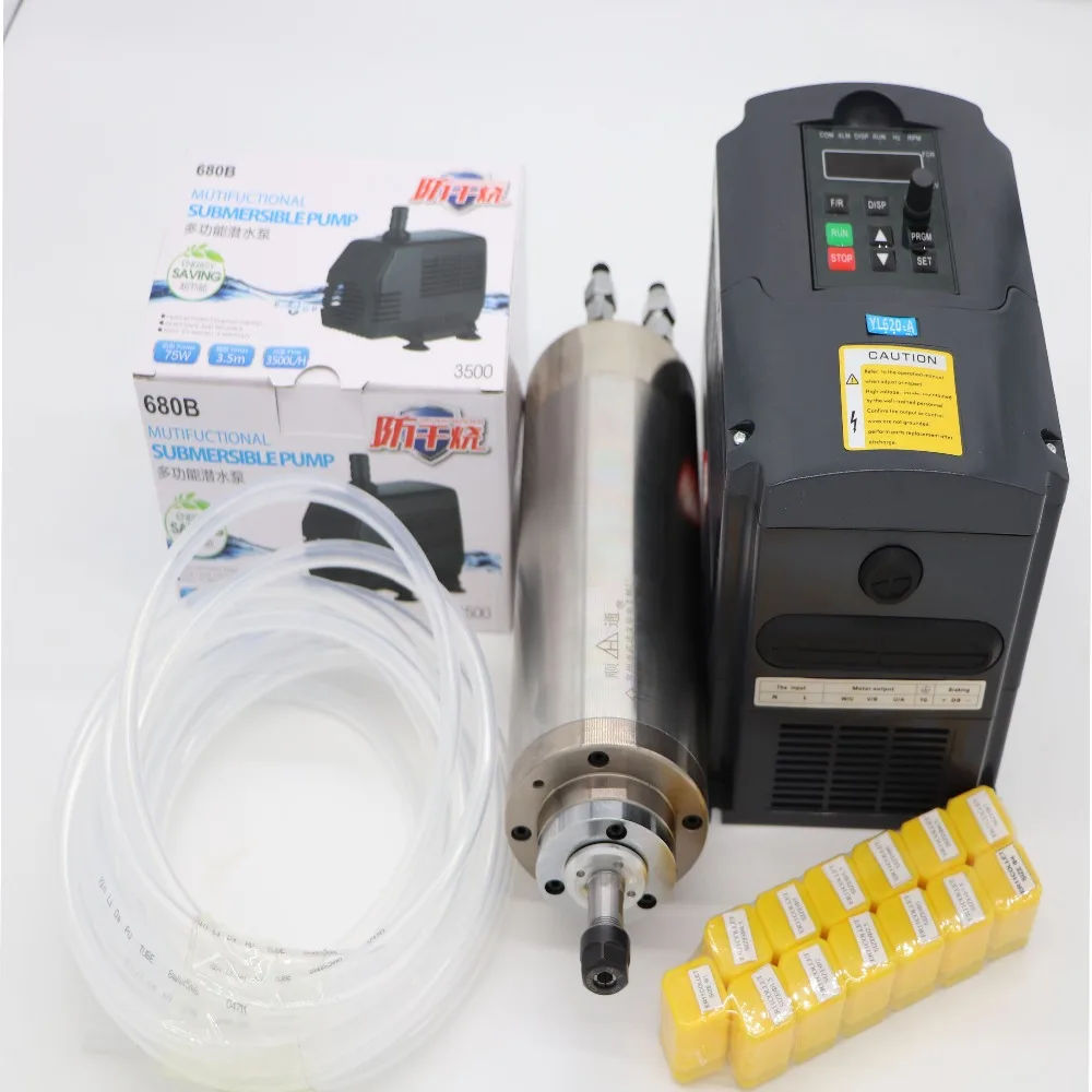 80mm 6A 1.5KW water cooling CNC spindle motor 1.5KW VFD 13 pieces ER11 collet water-cooled device
80mm 6A 1.5KW water cooling CNC spindle motor 1.5KW VFD 13 pieces ER11 collet water-cooled device