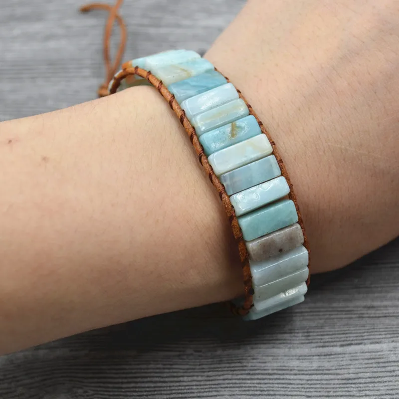 Handmade Jewelry Bohemia Bracelet Amazonite Single Vintage Leather Wrap Bracelet Semi Precious Stone Beaded Cuff Bracelet
Handmade Jewelry Bohemia Bracelet Amazonite Single Vintage Leather Wrap Bracelet Semi Precious Stone Beaded Cuff Bracelet