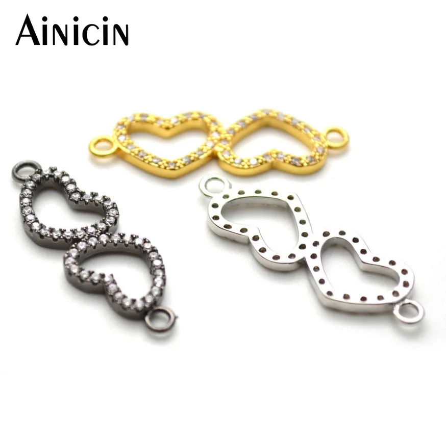 10pcs Hollow Out Double Heart Connectors Gold Silver Gun Black Connection Rhinestone Crystal Setting Findings | Украшения и