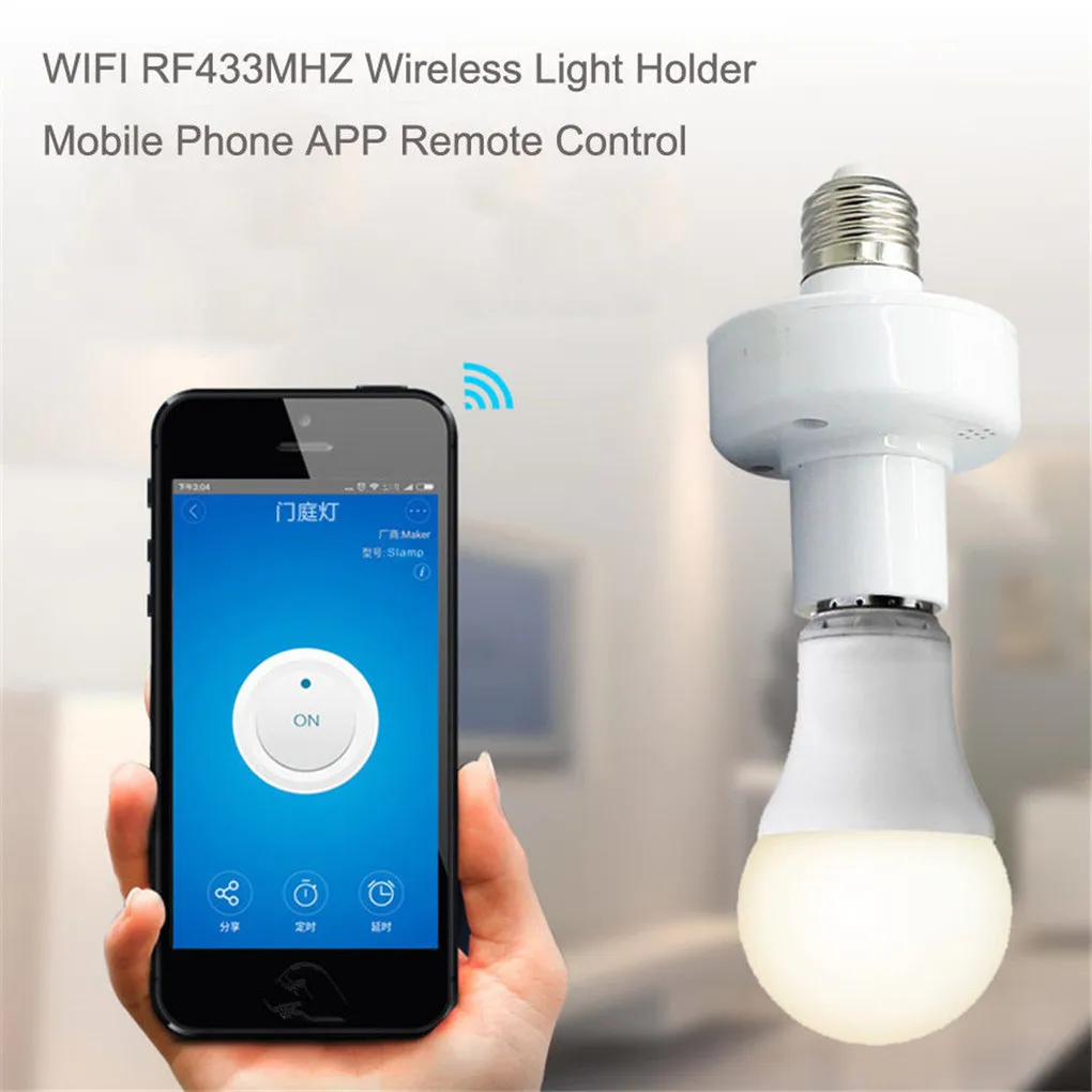 Sonoff RF433MHz Wireless Control Light Holder E27 WiFi Light Lamp Bulbs Holder For Smart Home Remote Control by IOS Android
Sonoff RF433MHz Wireless Control Light Holder E27 WiFi Light Lamp Bulbs Holder For Smart Home Remote Control by IOS Android