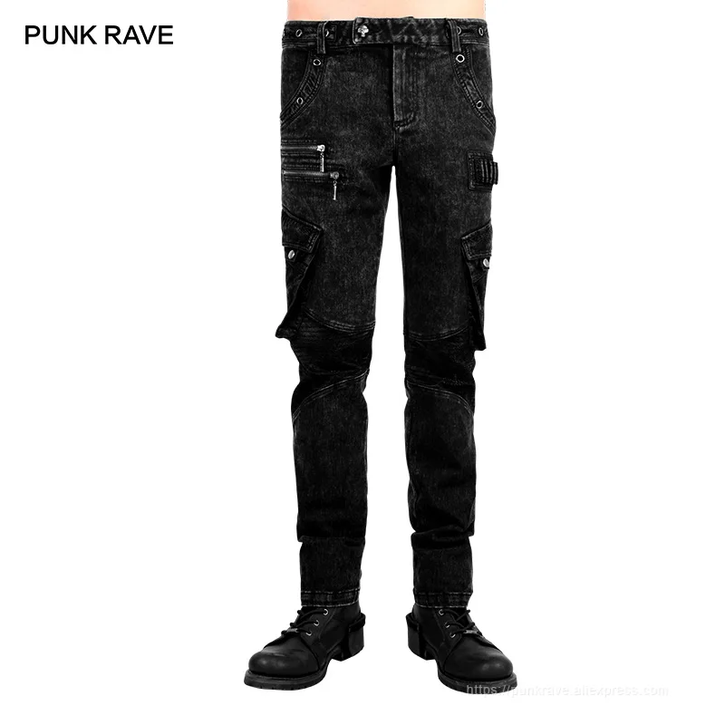 PUNK RAVE Men's Punk Denim Do Old Cotton Black Pants Steampunk Autumn Winter Daily Trousers with Two Bags Goth Men Pants
PUNK RAVE Men's Punk Denim Do Old Cotton Black Pants Steampunk Autumn Winter Daily Trousers with Two Bags Goth Men Pants