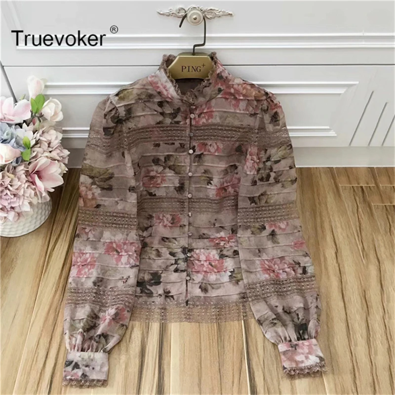 Truevoker Spring Designer Top Women's High Quality Stand Collar Long Sleeve Colorful Flower Printed Lace Patchwork Silk Blouse
Truevoker Spring Designer Top Women's High Quality Stand Collar Long Sleeve Colorful Flower Printed Lace Patchwork Silk Blouse
