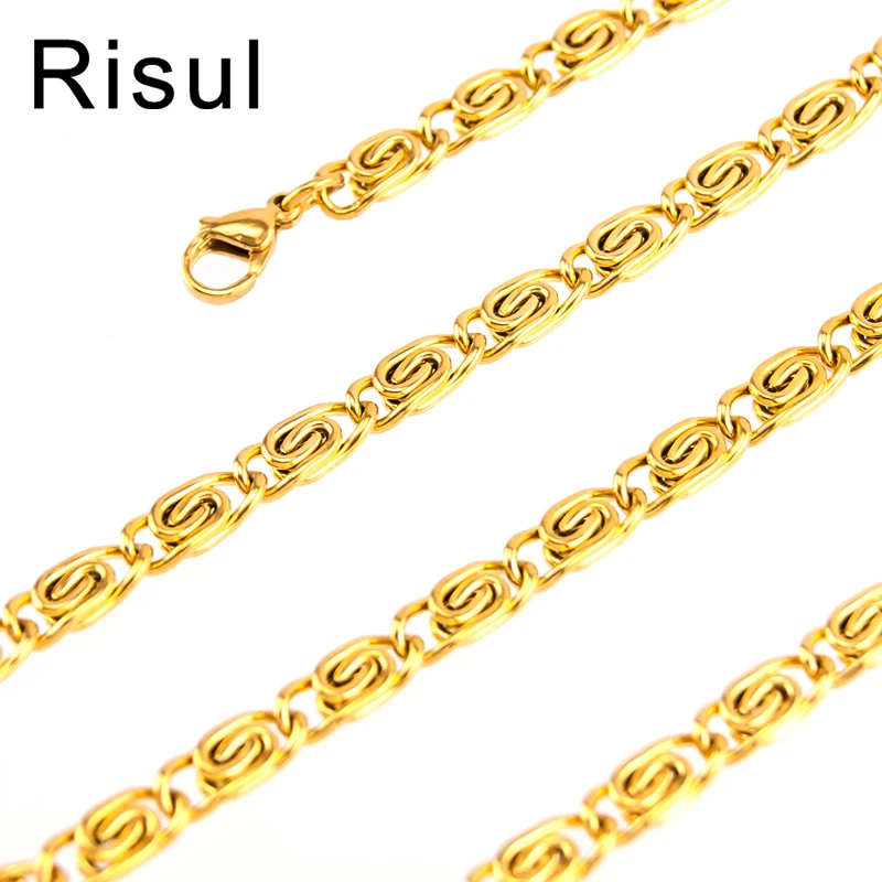 High Quality 60cm Stainless Steel Thick Necklace Men Gold Color 5mm Width Byzantine Link Chain Male Jewelry Gifts | Украшения и