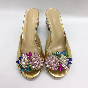 Beading Round Heel Formal Mules Metallic Gold Leather Summer Slippers Open Toe High Heel Crystal Dress Shoes Women
Beading Round Heel Formal Mules Metallic Gold Leather Summer Slippers Open Toe High Heel Crystal Dress Shoes Women