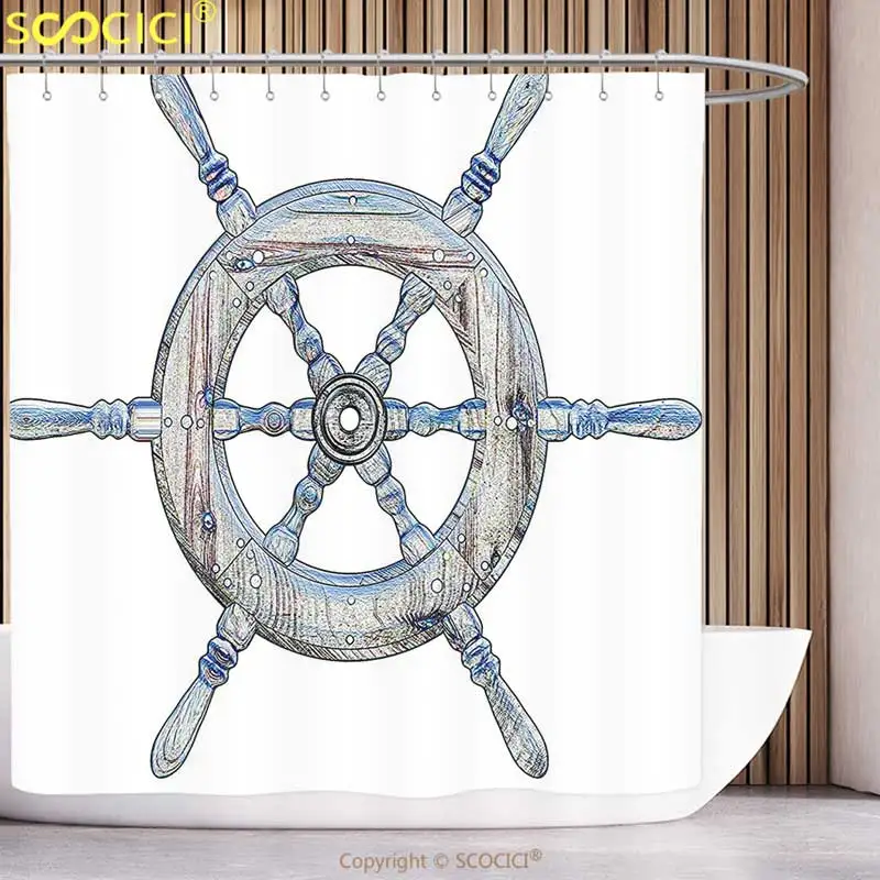 Fun Shower Curtain Nautical Decor Illustration Of A Wooden Ship Wheel Over White Backdrop Sailing Exploring Ocean Theme Blue
Fun Shower Curtain Nautical Decor Illustration Of A Wooden Ship Wheel Over White Backdrop Sailing Exploring Ocean Theme Blue