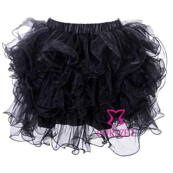 

Fancy Dance Stage Wear Adult Black Organza Net Ruffles Layered Sexy Corset Skirt Women Gothic Plus Size Short Mini Tutu Skirts