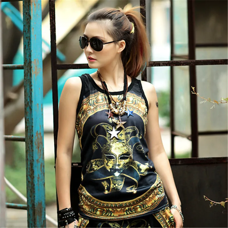 

just.be.never women summer hip hop tank tops vintage clown printed black kawaii harajuku stylish vest cotton casual tight tops