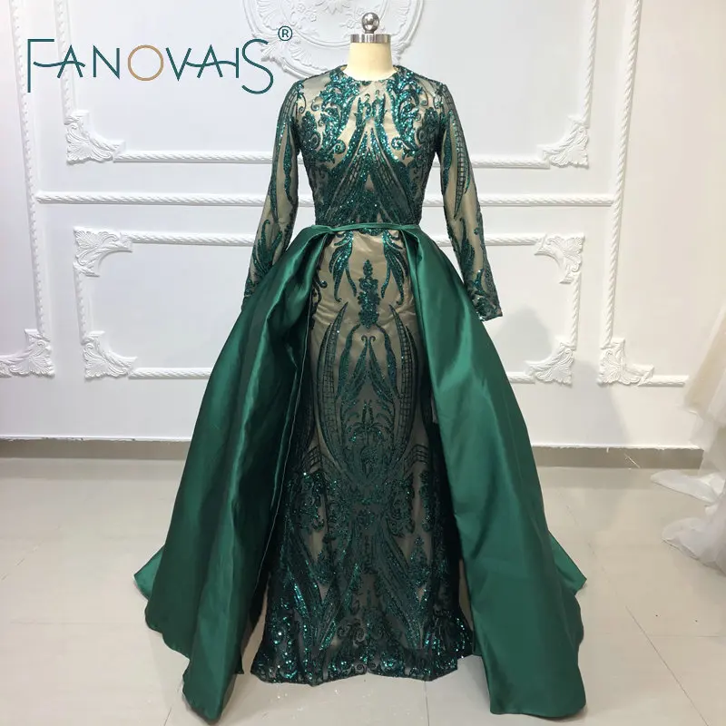 Green Muslin Evening Dresses with Detachble Train Sequin Mermaid Evening Gowns Long Sleeves Prom Dresses 2019 Formal Dress Women
Green Muslin Evening Dresses with Detachble Train Sequin Mermaid Evening Gowns Long Sleeves Prom Dresses 2019 Formal Dress Women