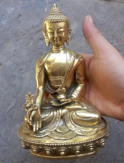 12/" China Antique Tibetan Buddhist brass plated gold Rulai Buddha statue