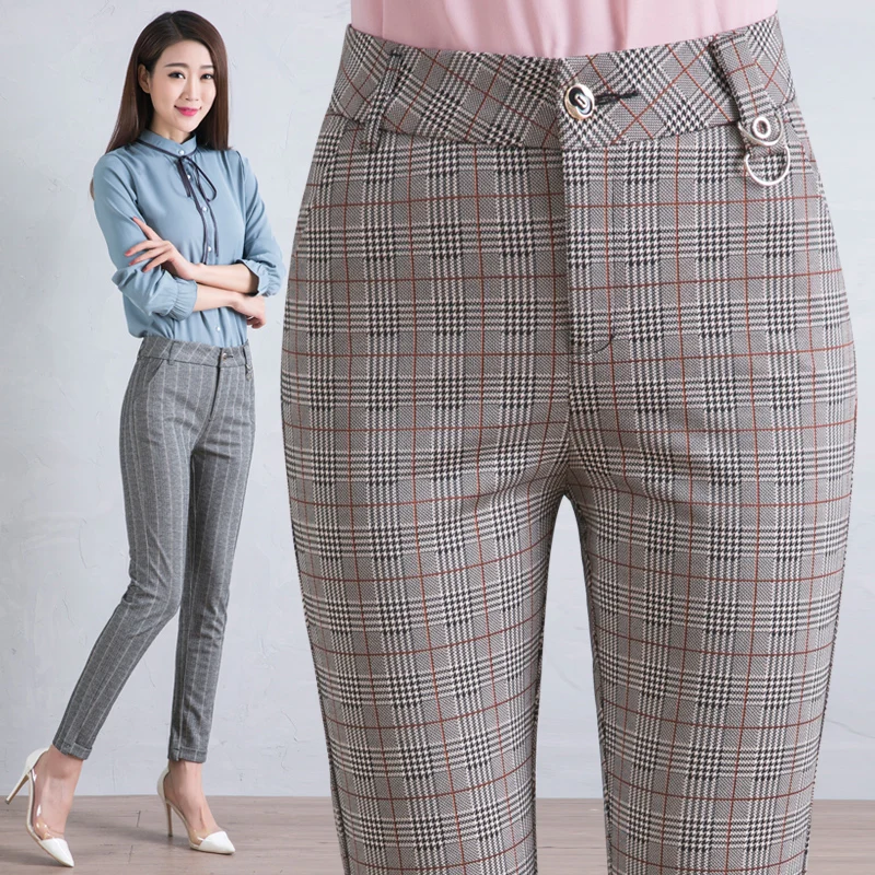 Spring and summer new nine pants female thin section plaid pants large size high waist elastic feet pants striped print pants
Spring and summer new nine pants female thin section plaid pants large size high waist elastic feet pants striped print pants