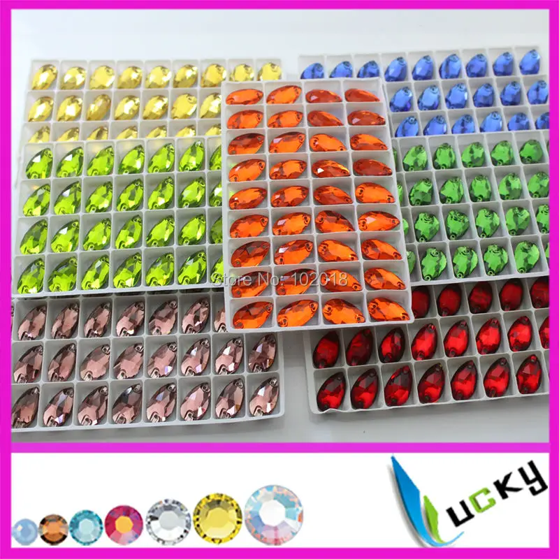 144PCS 10.5x18mm All colors Pear shape Sew on crystals stones flat back Droplet Jewelry Beads with 2 holes
144PCS 10.5x18mm All colors Pear shape Sew on crystals stones flat back Droplet Jewelry Beads with 2 holes