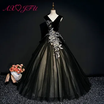 AXJFU princess black Suede evening dress vintage bride v neck beading embroidery flower sleeveless black lace evening dress
AXJFU princess black Suede evening dress vintage bride v neck beading embroidery flower sleeveless black lace evening dress