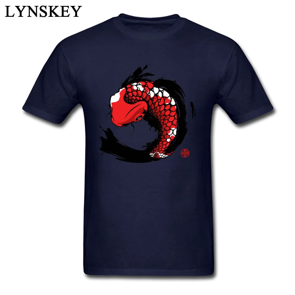 T Shirts Short Sleeve Casual Wholesale Red Koi Round Collar Cotton Men Summer Fall Tops Shirts Casual Clothing Shirt Red Koi navy
