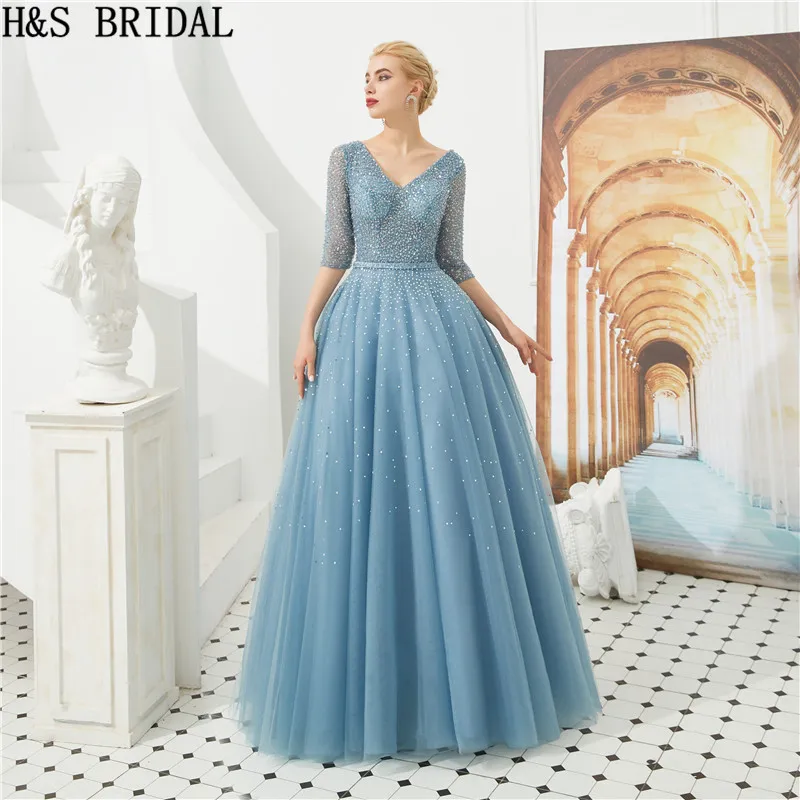 H&S BRIDAL Half Sleeve Evening Dress 2019 Light Blue Gown V Neck evening dresses long Luxury Beading Prom Dresses robe de soiree
H&S BRIDAL Half Sleeve Evening Dress 2019 Light Blue Gown V Neck evening dresses long Luxury Beading Prom Dresses robe de soiree