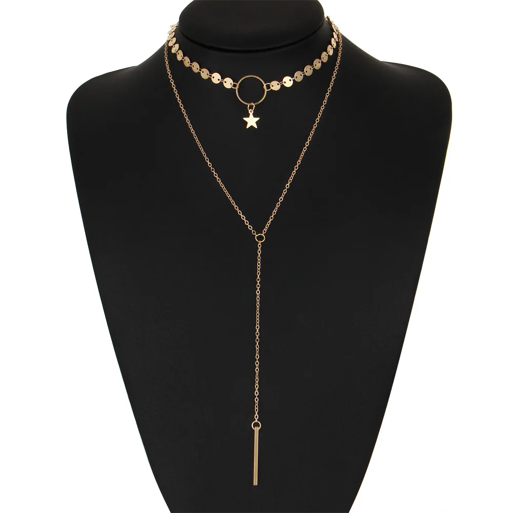 Chokers Necklaces Gold Silver Color Double Chain Sequins Star Strip Bar Pendant Round Circle Charm Long Tassel Jewelry For Women
Chokers Necklaces Gold Silver Color Double Chain Sequins Star Strip Bar Pendant Round Circle Charm Long Tassel Jewelry For Women
