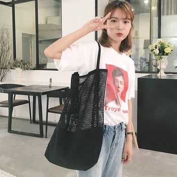 Mesh Hollow Shoulder Bag Pure Color Beach Canvas Handbags Foldable Reusable Shopping Bags Canvas Shoulder Bag Large Capacity
Mesh Hollow Shoulder Bag Pure Color Beach Canvas Handbags Foldable Reusable Shopping Bags Canvas Shoulder Bag Large Capacity