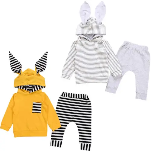 Cute Baby Rabbit Ears Hooded Clothes Newborn baby Boy Girl Stripes Hoodie Tops+Pants Outfits Set Tracksuit
Cute Baby Rabbit Ears Hooded Clothes Newborn baby Boy Girl Stripes Hoodie Tops+Pants Outfits Set Tracksuit