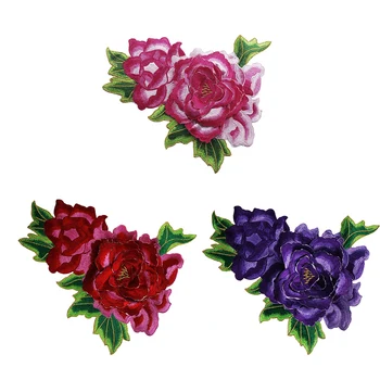 

5pc 3D Peony Floral Iron on Applique Fabric Patches Embroidery Sticker Lace Motifs Embossed Clothes Craft Sewing Supplies T2623