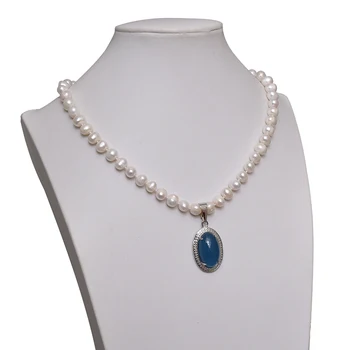 8-9mm Natural fresh water white pearl with Blue Chalcedony 22*23*9 round necklace findings 18inch wholesale noble disposition
8-9mm Natural fresh water white pearl with Blue Chalcedony 22*23*9 round necklace findings 18inch wholesale noble disposition