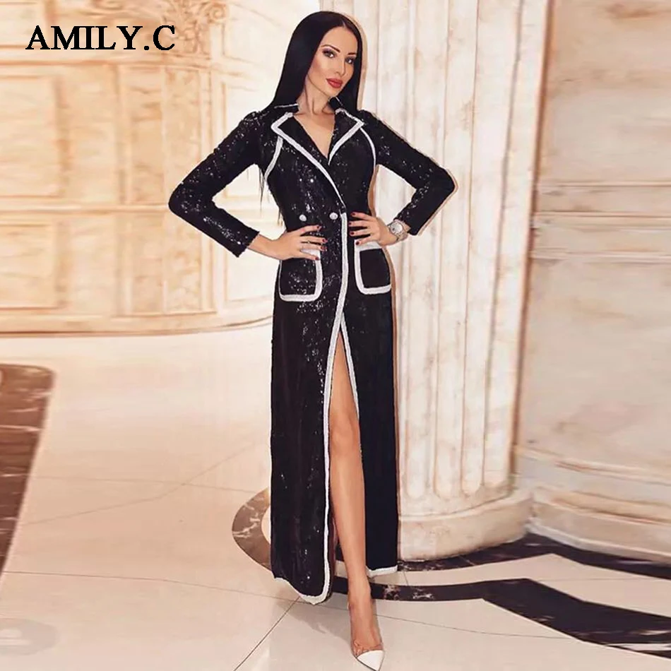 Amily.c 2019 new fashion spring women's jacket black sequins V deep long sleeve double-breasted long jacket women's Maxi jacket
Amily.c 2019 new fashion spring women's jacket black sequins V deep long sleeve double-breasted long jacket women's Maxi jacket