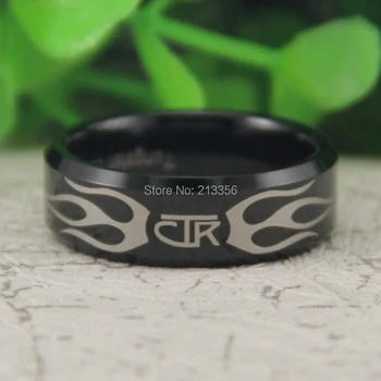 

Cheap Price Free Shipping USA Canada Hot Selling 8MM Black Bevel Religion CTR The Lord Ring Men's Fashion Tungsten Wedding Ring