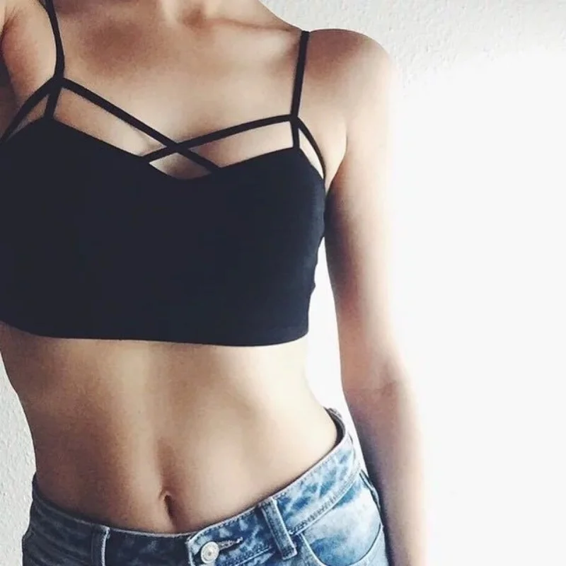 Women Sexy Slim Lingerie Front Cross Strap Padded Crop Top Solid Cut-Out Hollow White Black Bralette Femme H8
Women Sexy Slim Lingerie Front Cross Strap Padded Crop Top Solid Cut-Out Hollow White Black Bralette Femme H8