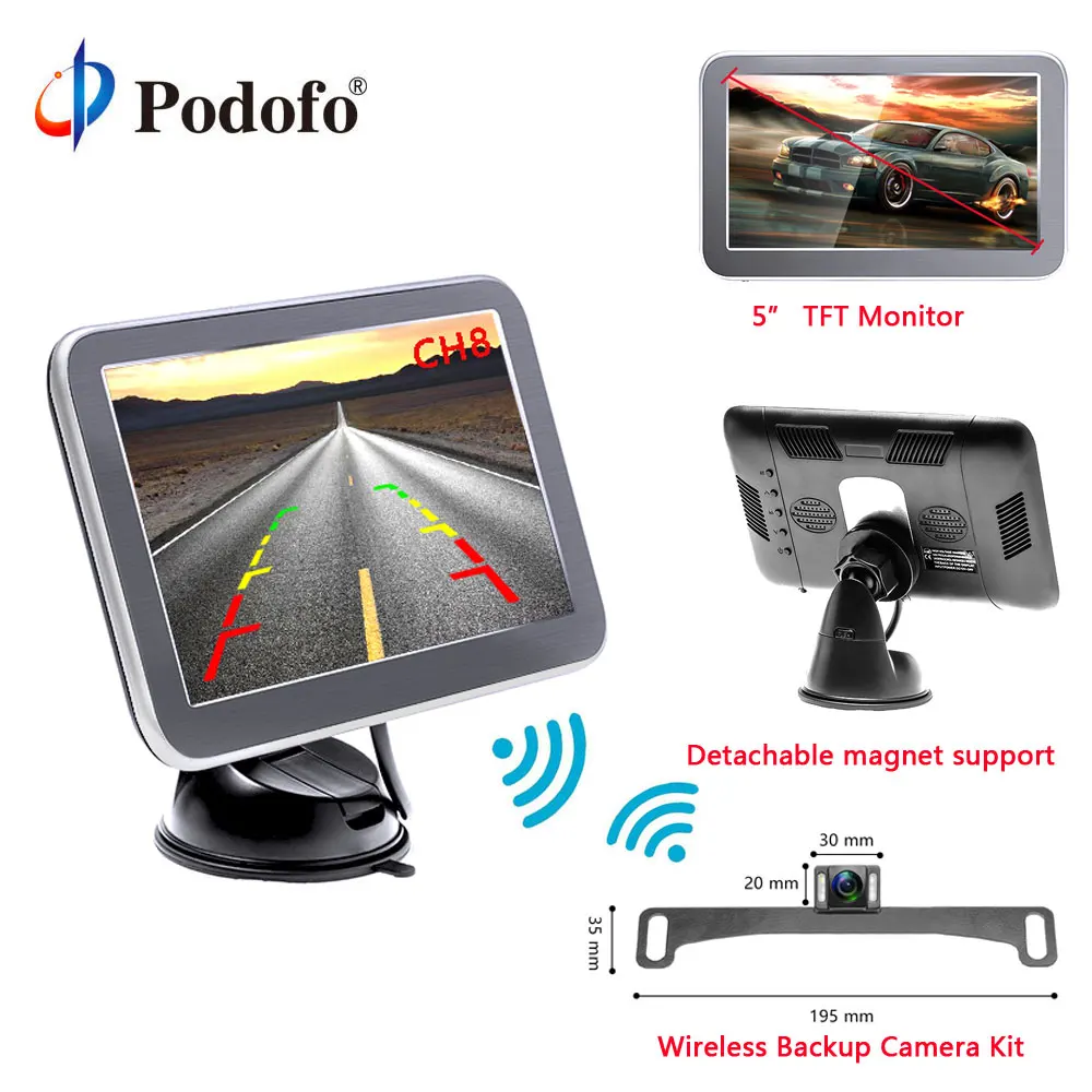 Podofo Wireless Parking Reverse System Receiver Backup Camera + 5'' Rearview TFT LCD Monito Auto Parking Backup Reverse Monitor
Podofo Wireless Parking Reverse System Receiver Backup Camera + 5'' Rearview TFT LCD Monito Auto Parking Backup Reverse Monitor