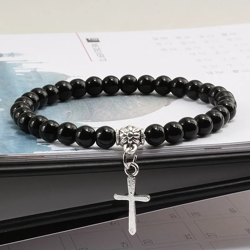Cross Pendant Bracelet Black Matte Natural Stone Bracelets White 6MM Round Beads Bangles Vintage Women Men Trendy Jewelry Gifts
Cross Pendant Bracelet Black Matte Natural Stone Bracelets White 6MM Round Beads Bangles Vintage Women Men Trendy Jewelry Gifts