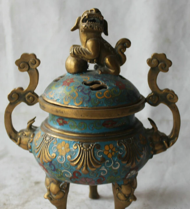 S2297 12" Marked China Bronze Gild Cloisonne Lion Elephant Head Incense Burner Censer D0318
S2297 12" Marked China Bronze Gild Cloisonne Lion Elephant Head Incense Burner Censer D0318