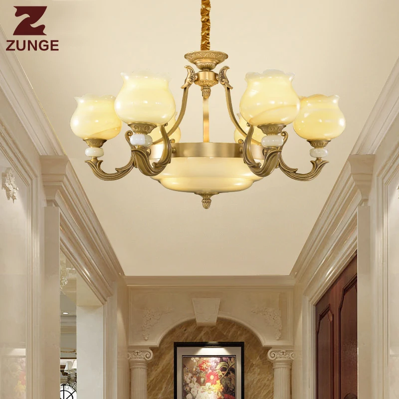 Modern LED Chandelier copper Lights large lighting fixtures T113 lampadari imitation jade lampshade in the Living Room
Modern LED Chandelier copper Lights large lighting fixtures T113 lampadari imitation jade lampshade in the Living Room