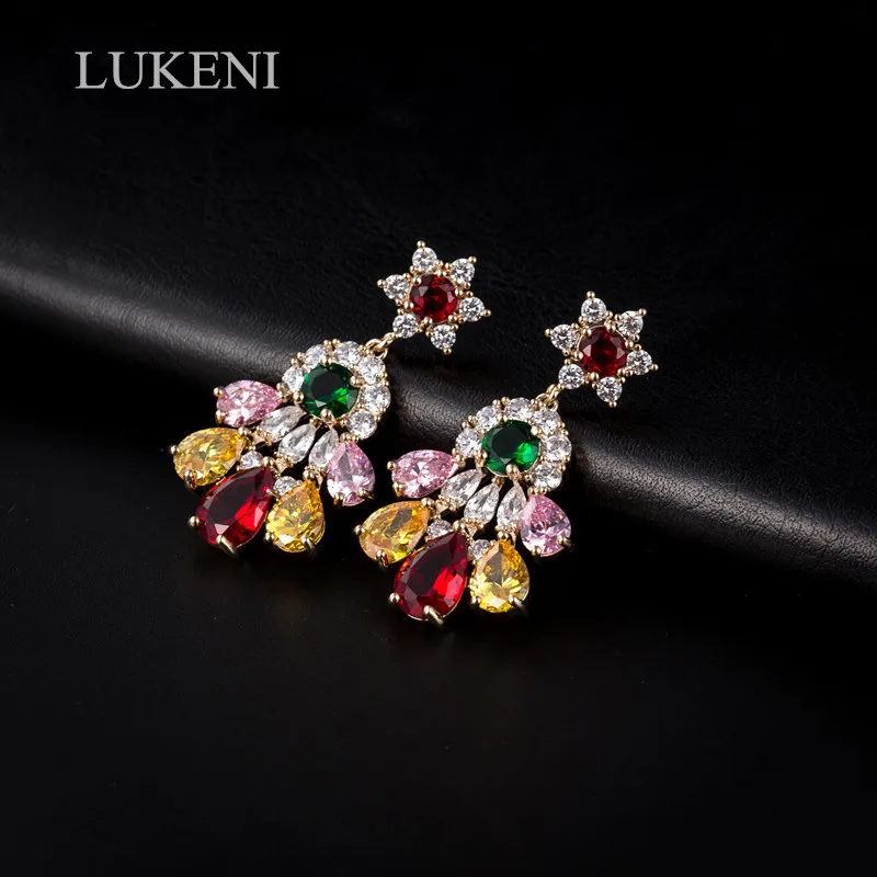 LUKENI Luxury Jewelry Multicolor Micro Paved Cubic Zircon Geometric Flower Earrings For Women Design Bridal Wedding
LUKENI Luxury Jewelry Multicolor Micro Paved Cubic Zircon Geometric Flower Earrings For Women Design Bridal Wedding