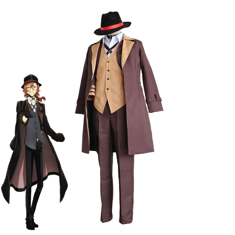 Anime Bungo Stray Dogs Nakahara Chuya Full Set Cosplay Costume Halloween Party Uniform Costume Coat Vest shirt Pants collar hat
Anime Bungo Stray Dogs Nakahara Chuya Full Set Cosplay Costume Halloween Party Uniform Costume Coat Vest shirt Pants collar hat
