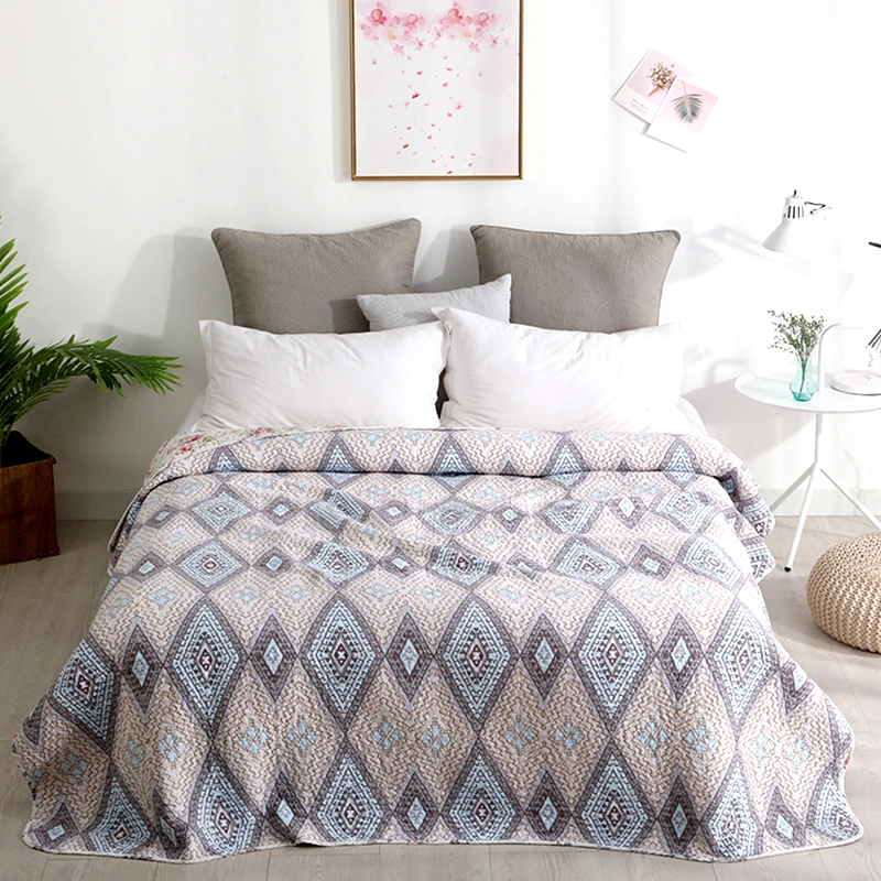Geometric Cotton Quilt Quilted Bedspread Quilts Bed Cover Sheets