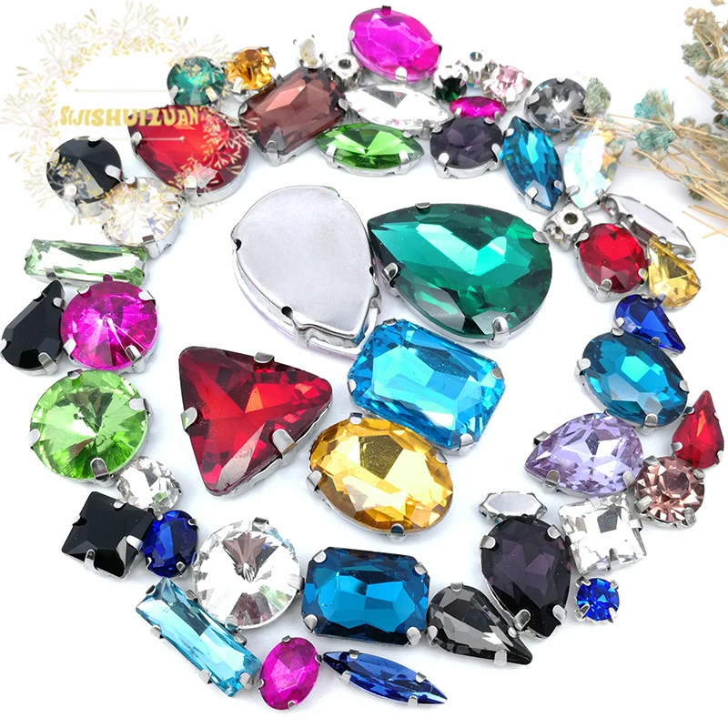 

52pcs Mix size28different colors Super beauty top quality glass crystal flatback sew on claw rhinestones,diy/Clothing accessorie